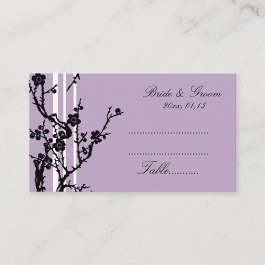パープルブラックフローラ結婚のプレイスカード プレイスカード (正面)