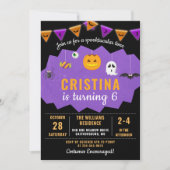 パープルブラックブーハロウィーンスポオクタキュラ誕生日 招待状 (正面)