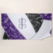 パープルブラックボホフローラペイズリー女子バレーボール ビーチタオル (正面)