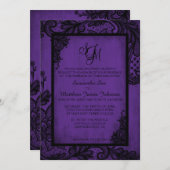 パープルブラックレースゴシック結婚式招待状カード 招待状 (正面/裏面)