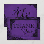 パープルブラックレースゴシッ結婚クのサンキューカード サンキューカード (正面/裏面)
