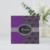 パープルブラックレースダイヤモンドブラックタイパーティー 招待状 (スタンド正面)