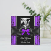 パープルブラックレースフォトバースデーパーティー 招待状 (スタンド正面)