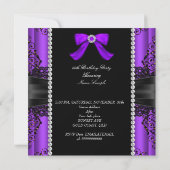 パープルブラックレースフォトバースデーパーティー 招待状 (裏面)