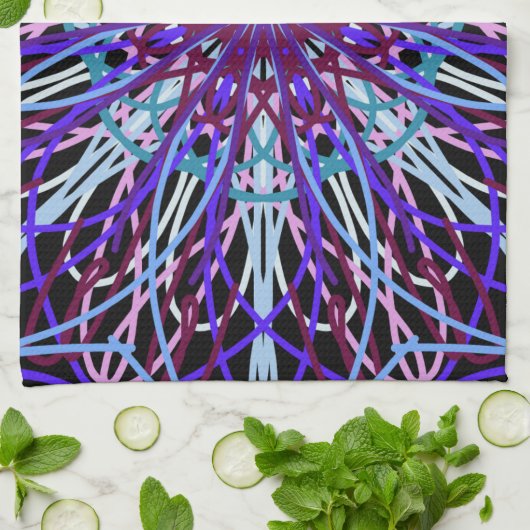 パープルブラック万華鏡のように千変万化するパターンマンダラアート キッチンタオル (折り畳み)