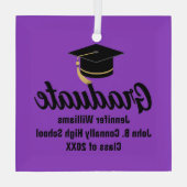 パープルブラック卒業生パーソナライズされた成 ガラスオーナメント (裏面)