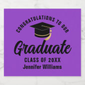 パープルブラック大学院カスタム卒業式パーティー スパークリングワインラベル (シングルラベル)