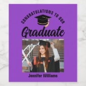 パープルブラック大学院カスタム卒業式パーティー ワインラベル (シングルラベル)