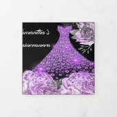 パープルブラック女性フォトバラグリッターガウン 三つ折り招待状 (カバー)