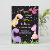パープルブラック恐竜誕生日招待状 招待状 (スタンド正面)