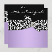 パープルブラック牛プリント女性のカーボーイベビーシャワー 招待状 (正面/裏面)