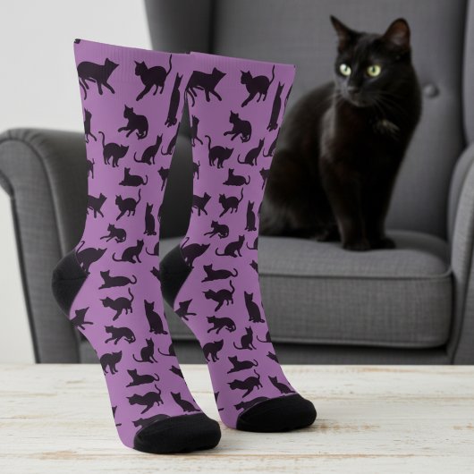 パープルブラック猫プリント ソックス