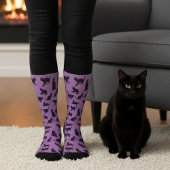 パープルブラック猫プリント ソックス