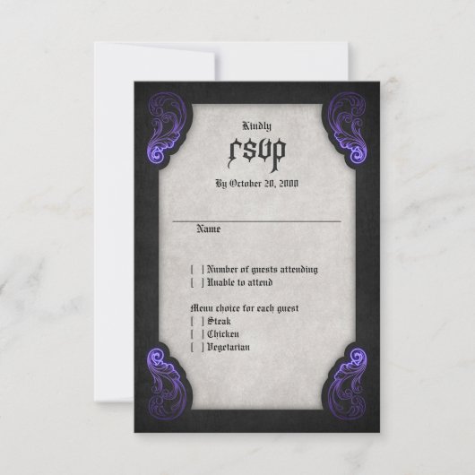 パープルブラック結婚ゴシック 出欠カード (正面)
