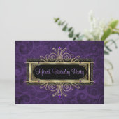 パープルブラック金ゴールド女性50誕生日パーティー 招待状 (スタンド正面)
