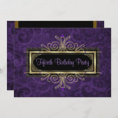 パープルブラック金ゴールド女性50誕生日パーティー 招待状 (正面/裏面)