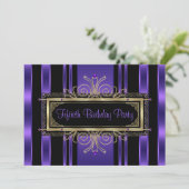 パープルブラック金ゴールド女性50誕生日パーティー 招待状 (スタンド正面)