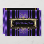 パープルブラック金ゴールド女性50誕生日パーティー 招待状 (正面/裏面)