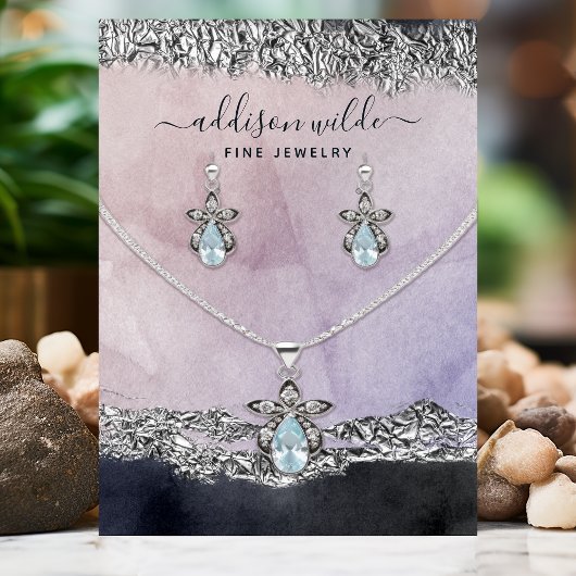 パープルブラック銀モダンジュエリー表示カード 名刺