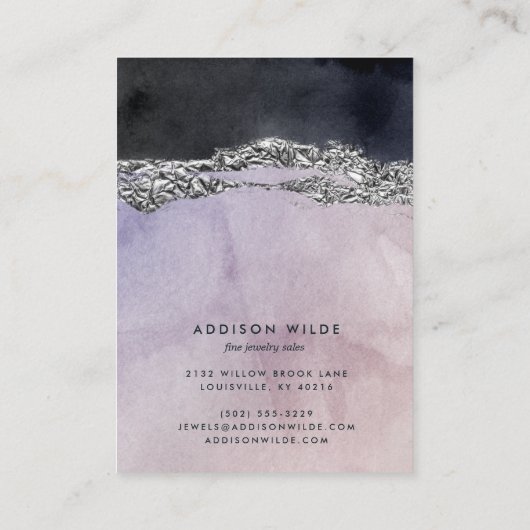 パープルブラック銀モダンジュエリー表示カード 名刺 (裏面)