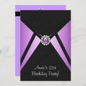 パープルブラック21歳の誕生日パーティの招待状 招待状 (正面/裏面)