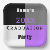 パープルブラック&ホワイトカスタム卒業式パーティー ペーパープレート (正面)