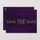 パープルブラック&金ゴールドグモダンラム日付を保存 案内ポストカード (正面/裏面)