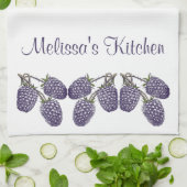 パープルブラパーソナライズされたックベリーイラストレーション キッチンタオル (折り畳み)