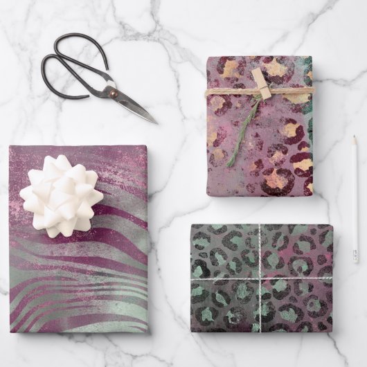 パープルブルガンディアクアミントゼブラ ラッピングペーパーシート (正面)