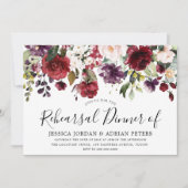 パープルブルガンディレッド赤面フローラリハーサルディナー 招待状 (正面)