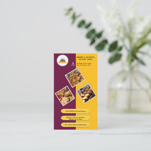 パープルブルゴーニュとイエローベーカリーQRコードブランディング 名刺 (スタンド正面)
