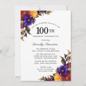 パープルブルゴーニュイエローフローラ100th誕生日パーティー 招待状 (正面)