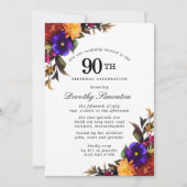 パープルブルゴーニュイエローフローラ90th誕生日パーティー 招待状 (正面)