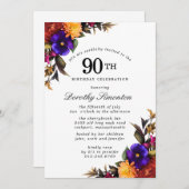 パープルブルゴーニュイエローフローラ90th誕生日パーティー 招待状 (正面/裏面)