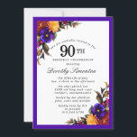 パープルブルゴーニュイエローフローラ90th誕生日パーティー 招待状<br><div class="desc">この90歳カラフルの誕生日パーティーの招待に飾は、花が濃い緑の葉に囲まれている。</div>