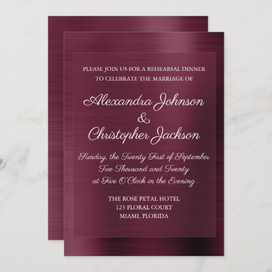 パープルブルゴーニュエレガントリハーサルディナー 招待状 (正面/裏面)