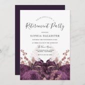 パープルブルゴーニュフローラエレガント退職パーティー 招待状 (正面/裏面)