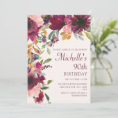 パープルブルゴーニュフローラグリーンリー90誕生日 招待状 (スタンド正面)