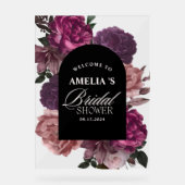パープルブルゴーニュフローラブライダルシャワーへようこそ アクリルサイン (正面)