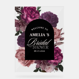 パープルブルゴーニュフローラブライダルシャワーへようこそ アクリルサイン