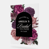 パープルブルゴーニュフローラブライダルシャワーへようこそ アクリルサイン (傾斜)