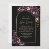 パープルブルゴーニュフローラ結婚ブラックのパーティー 招待状 (正面)