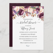 パープルブルゴーニュフローラ開花ブライダルシャワー 招待状 (正面/裏面)