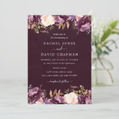 パープルブルゴーニュ水カラーフローラ結婚開花 招待状 (スタンド正面)