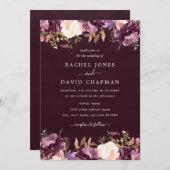 パープルブルゴーニュ水カラーフローラ結婚開花 招待状 (正面/裏面)