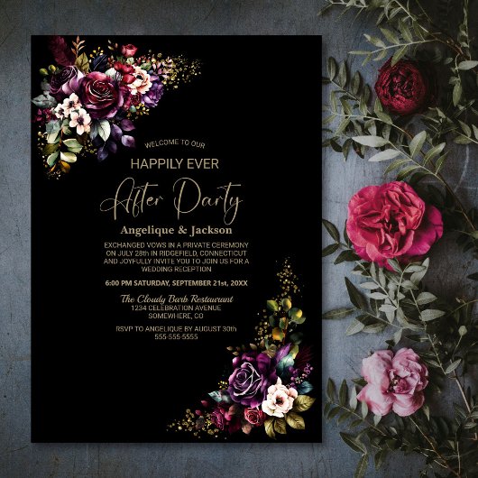 パープルブルゴーニュ結婚フローラのパーティー 招待状