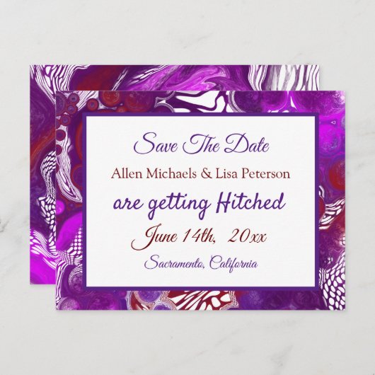 パープルブルゴーニュ絵を描ー注。ウェディング日付を保存 ポストカード (正面/裏面)