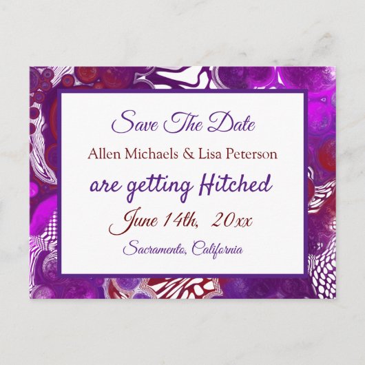 パープルブルゴーニュ絵を描ー注。ウェディング日付を保存 ポストカード (正面)