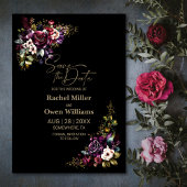 パープルブルゴーニュ黒フローラ結婚式の日付を保存 セーブザデート