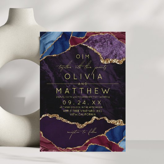 パープルブルゴーニュ&金ゴールドアゲート結婚式招待状 招待状